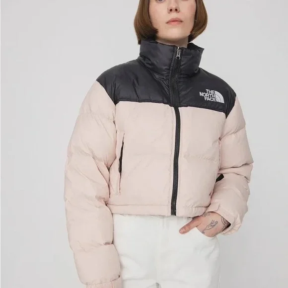 The North Face Women's Black and Light Pink Puffer Jacket Cropped - Picture 1 of 5